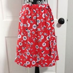 🆕️🌹J. Crew🌹- Red/Blue Floral Linen Blend Skirt w/Sash